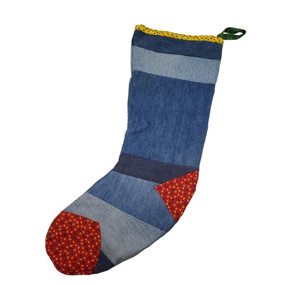 Vintage Denim Christmas Stockings Pair Deadstock Fabric Handmade Stockings - Picture 7 of 14
